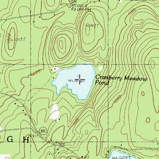 Topographic Map of Cranberry Meadow Pond, NH