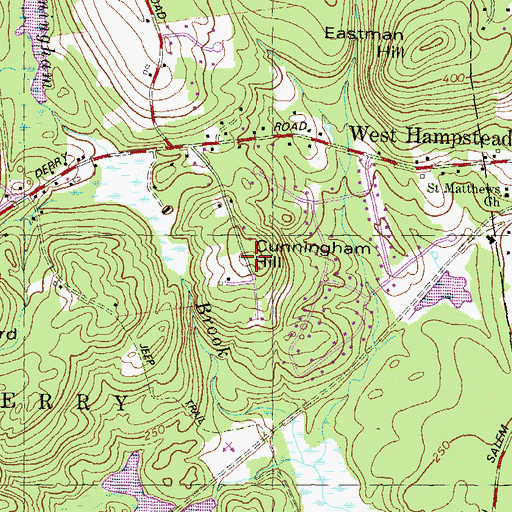 Topographic Map of Cunningham Hill, NH
