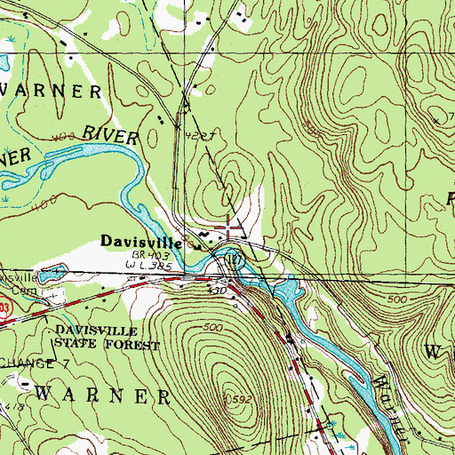 Topographic Map of Davisville, NH