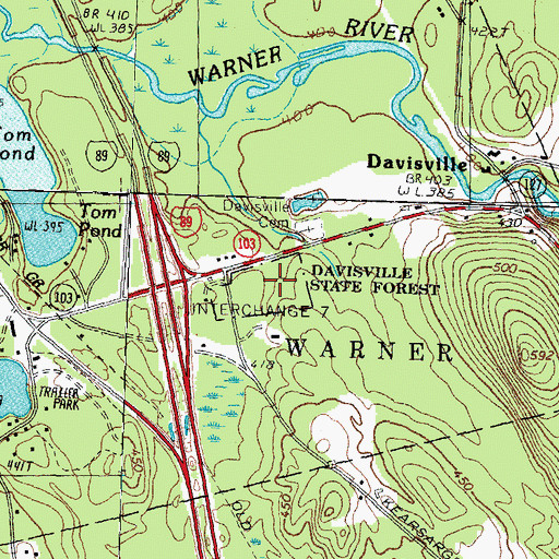 Topographic Map of Davisville State Forest, NH