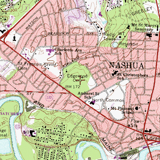 Topographic Map of Edgewood Cemetery, NH