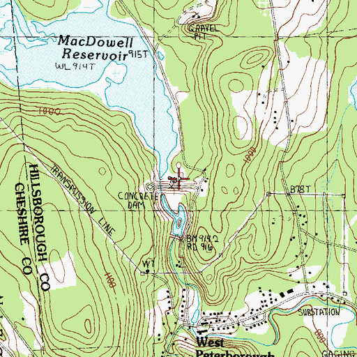 Topographic Map of Edward MacDowell Dam, NH