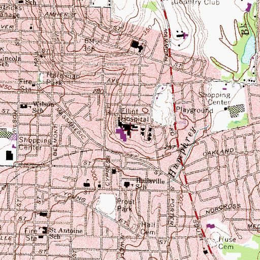 Topographic Map of Elliot Hospital, NH