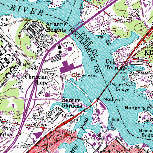 Topographic Map of Freemans Point, NH