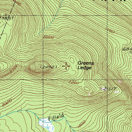 Topographic Map of Greens Ledge, NH