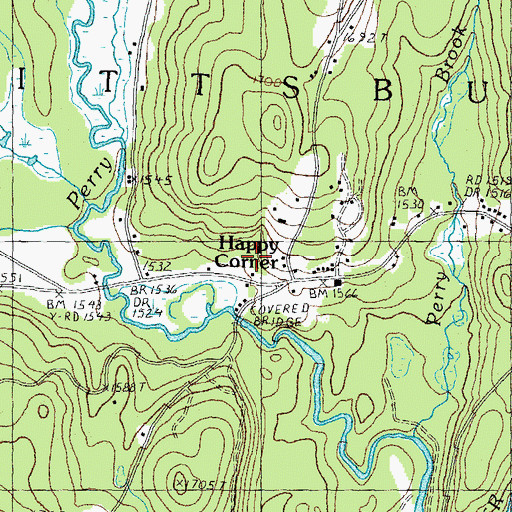 Topographic Map of Happy Corner, NH