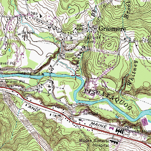 Topographic Map of Harry Brook, NH