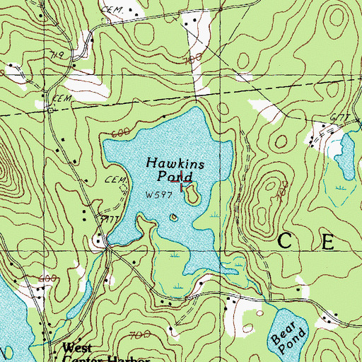 Topographic Map of Hawkins Pond, NH