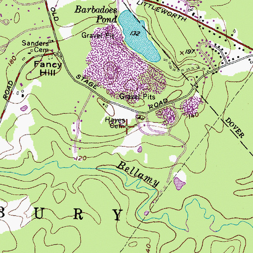 Topographic Map of Hayes Cemetery, NH