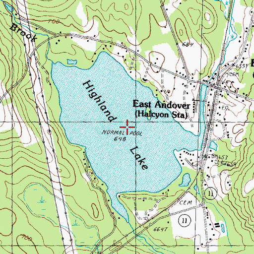 Topographic Map of Highland Lake, NH