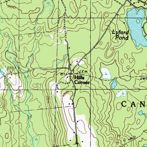 Topographic Map of Hills Corner, NH