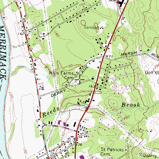 Topographic Map of Hills Farms Cemetery, NH