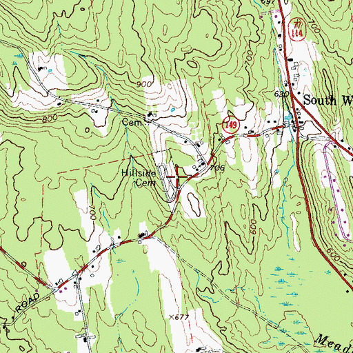 Topographic Map of Hillside Cemetery, NH