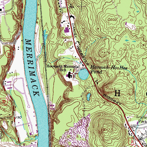 Topographic Map of Hooksett Memorial School, NH