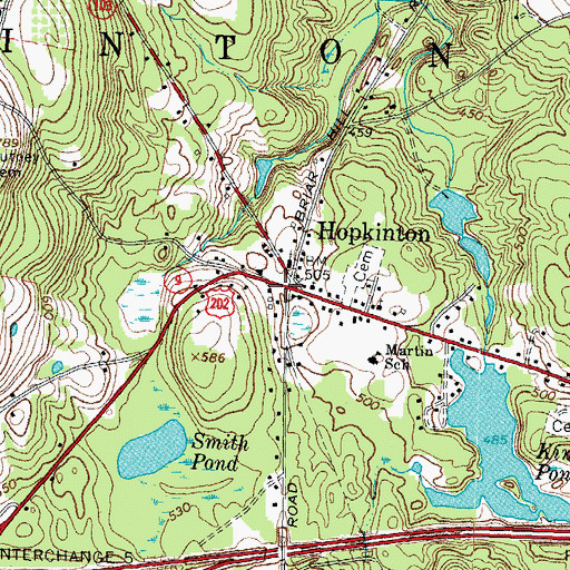 Topographic Map of Hopkinton, NH