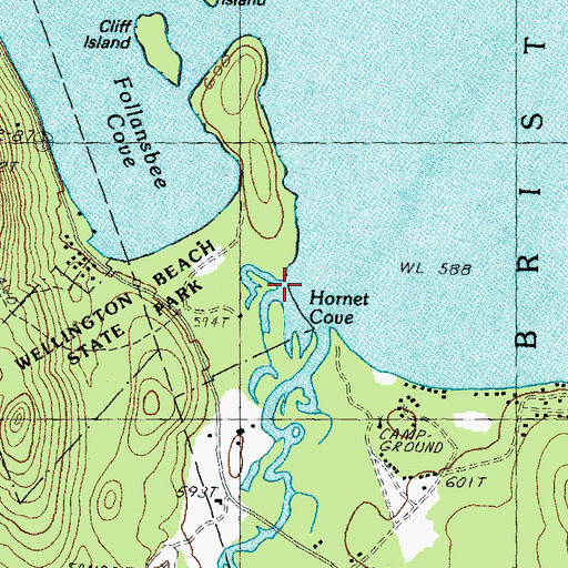 Topographic Map of Hornet Cove, NH
