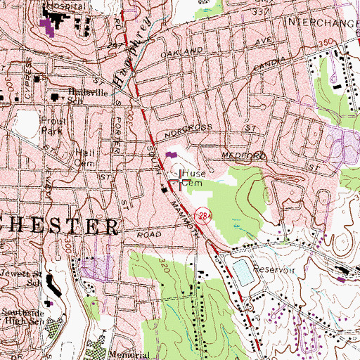 Topographic Map of Huse Cemetery, NH