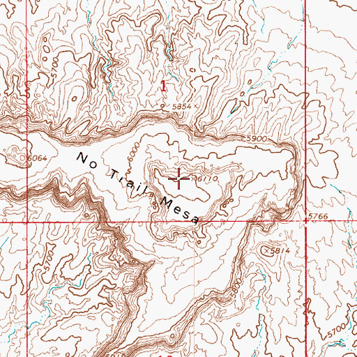 Topographic Map of No Trail Mesa, AZ