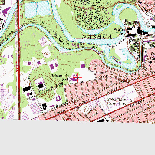 Topographic Map of Ledge Street Elementary School, NH