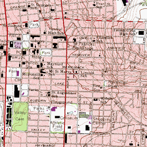 Topographic Map of Lincoln Street School, NH