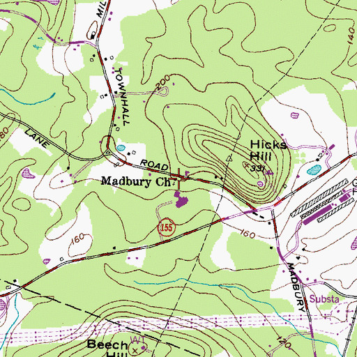Topographic Map of Madbury Church, NH