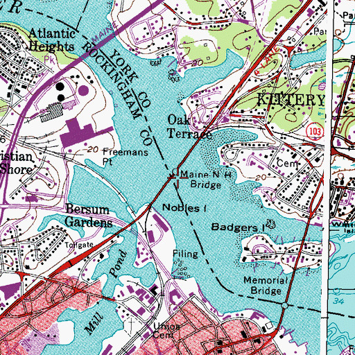 Topographic Map of Maine-New Hampshire Bridge, NH
