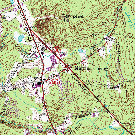 Topographic Map of Martins Corner, NH