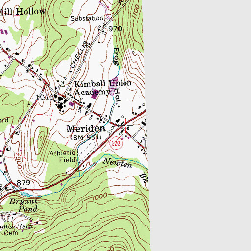 Topographic Map of Meriden, NH