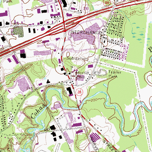 Topographic Map of Merrill Cemetery, NH