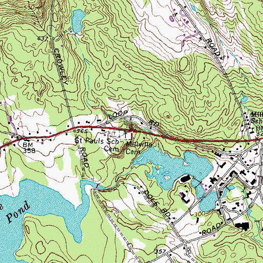 Topographic Map of Millville Cemetery, NH