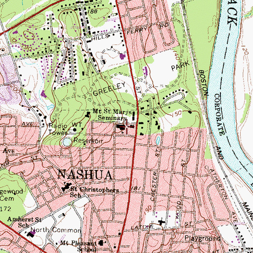 Topographic Map of Nashua Catholic Regional Junior High School, NH