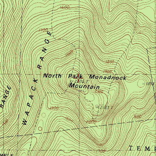 Topographic Map of North Pack Monadnock Mountain, NH