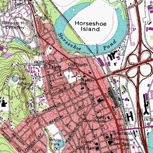 Topographic Map of Old North Cemetery, NH