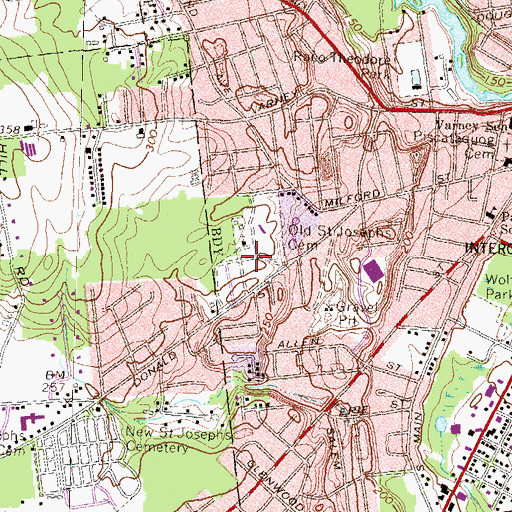 Topographic Map of Old Saint Josephs Cemetery, NH