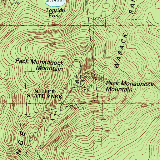 Topographic Map of Pack Monadnock Mountain, NH