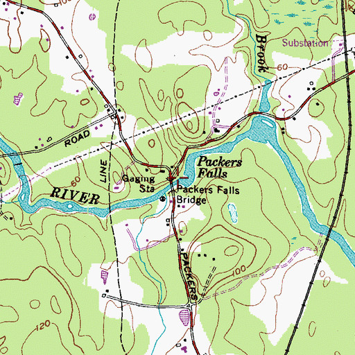 Topographic Map of Packers Falls, NH
