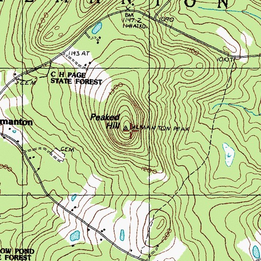 Topographic Map of Peaked Hill, NH