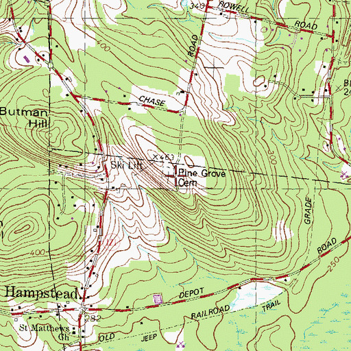 Topographic Map of Pine Grove Cemetery, NH