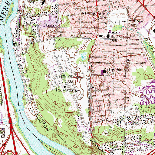 Topographic Map of Pine Grove Cemetery, NH