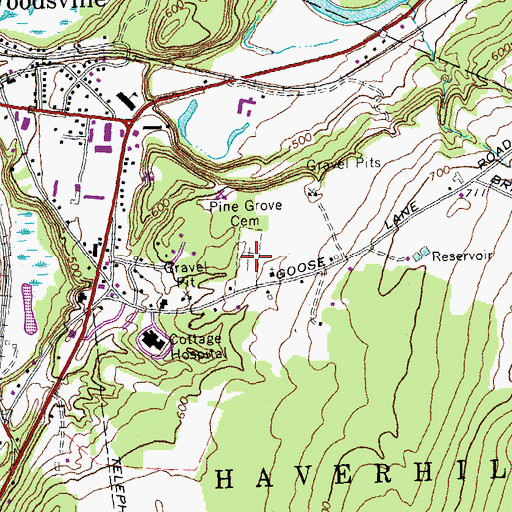 Topographic Map of Pine Grove Cemetery, NH