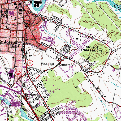 Topographic Map of Pine Hill Cemetery, NH