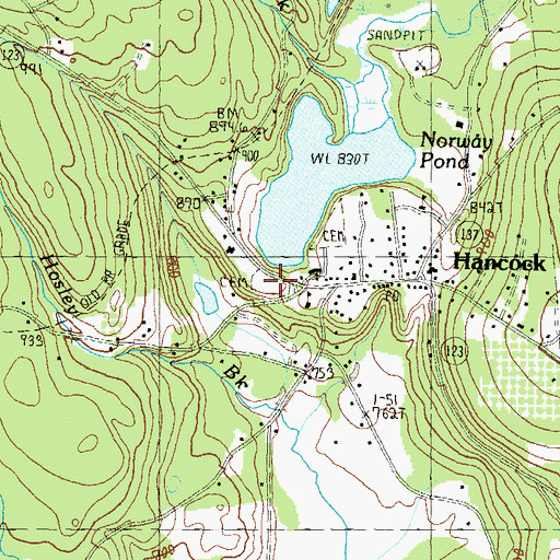 Topographic Map of Pine Ridge Cemetery, NH