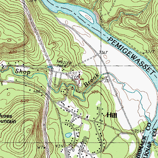 Topographic Map of Pleasant Hill Cemetery, NH