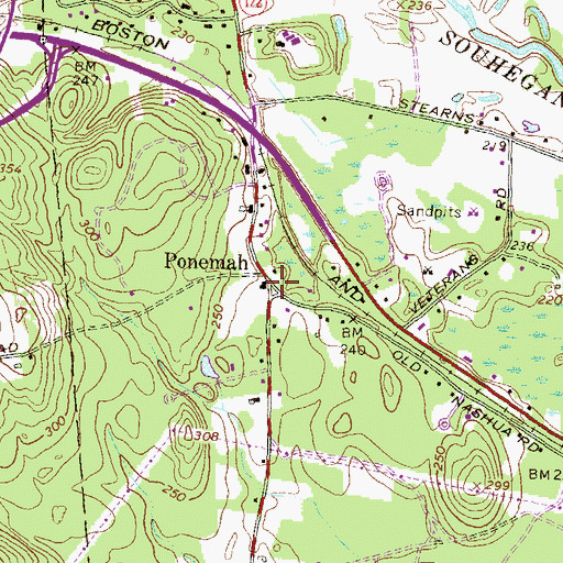 Topographic Map of Ponemah, NH