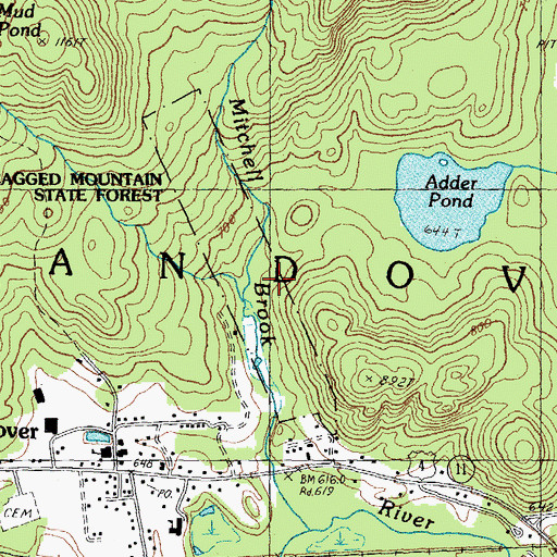 Topographic Map of Ragged Mountain State Forest, NH