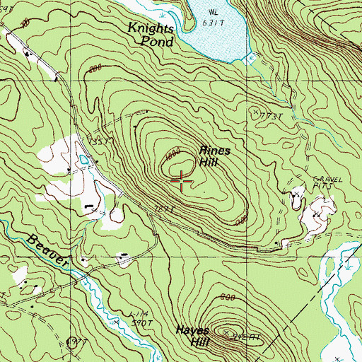 Topographic Map of Rines Hill, NH