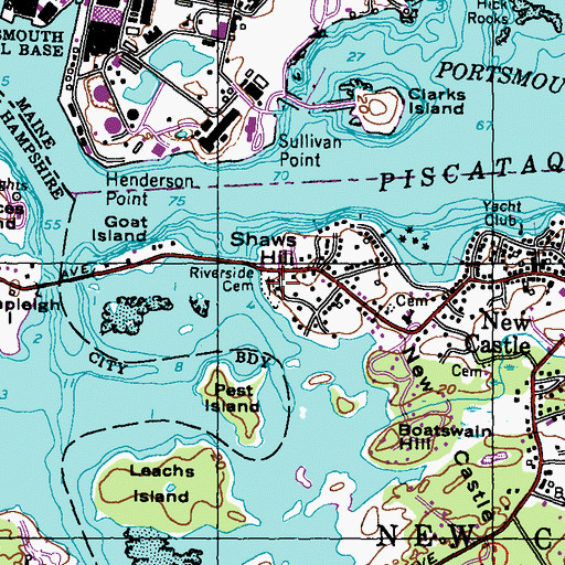 Topographic Map of Riverside Cemetery, NH