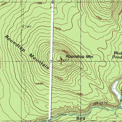 Topographic Map of Roundtop Mountain, NH