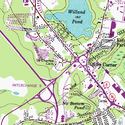 Topographic Map of Saint Charles Cemetery, NH