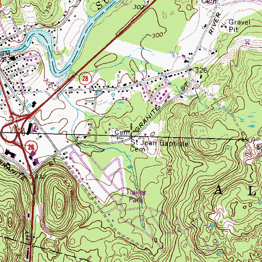 Topographic Map of Saint Jean Baptiste Cemetery, NH